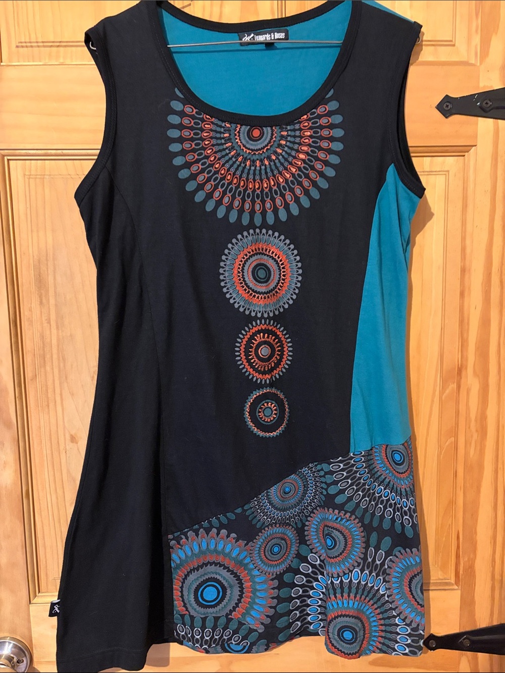 Leopards and Roses Mandala Print and Embroidered Sleeveless Cotton Tank Dress